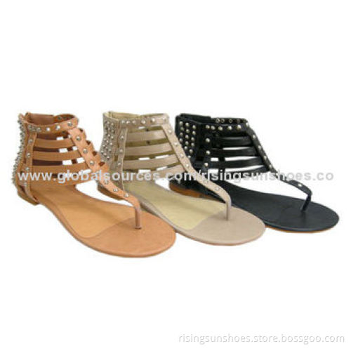 Women's Flat Sandals, Roman Style/Metal Rivets Decorated, Trendy and Comfort, OEM Orders Welcomed